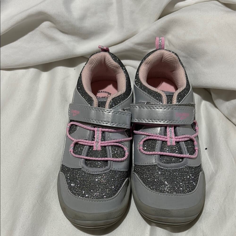 Oshkosh B’gosh 1 Glittery dark Gray and Pink Shoes euc shimmer glitter metallic